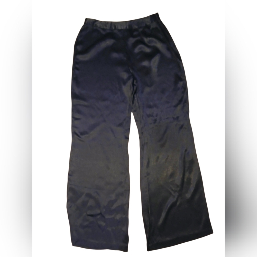 Satin Pants Black Hi Waist Wide Leg Size Medium